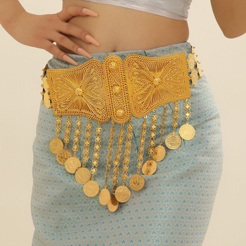 Euroopa ja Ameerika piiriülese stiiliga vööaksessuaarid, sulamist tutiga kuldmündi väljalõikega metallist vöökett, lihtne kehaga vöökett, hulgimüük