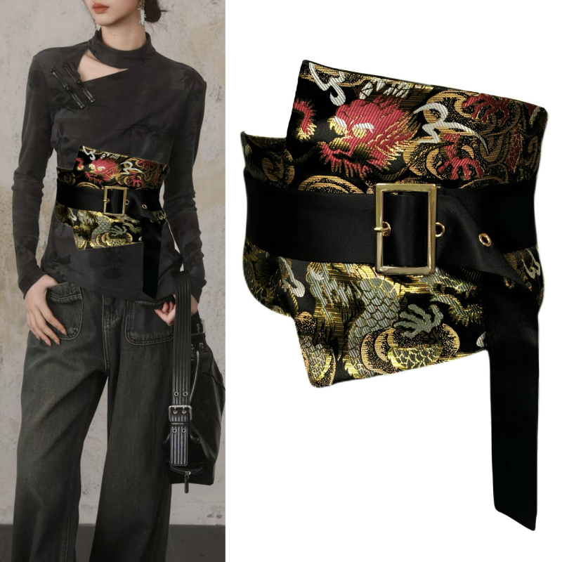 Guofeng uus hiina stiilis retro brokaat vöökoht tihend elastne disain pael rihmaga vöö kleidi hiina rõivaste vöökoht