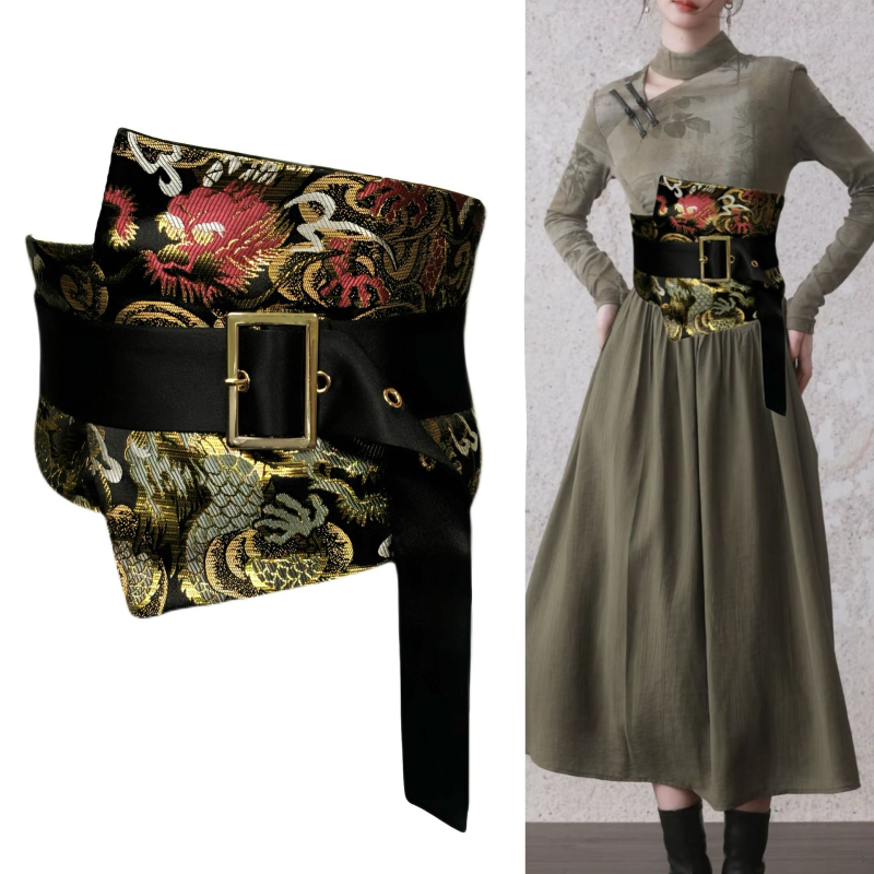 Guofeng uus hiina stiilis retro brokaat vöökoht tihend elastne disain pael rihmaga vöö kleidi hiina rõivaste vöökoht