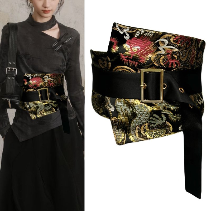 Guofeng uus hiina stiilis retro brokaat vöökoht tihend elastne disain pael rihmaga vöö kleidi hiina rõivaste vöökoht