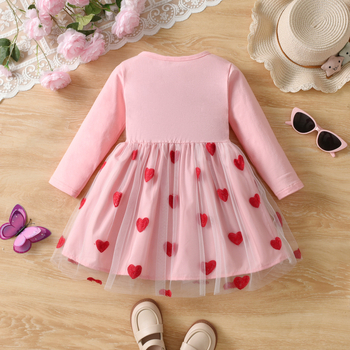 Lány koreai stílusú, édes, aranyos, kerek nyakú, hosszú ujjú, szerelmes hímzésű, hálós hercegnős ruha egyrészes