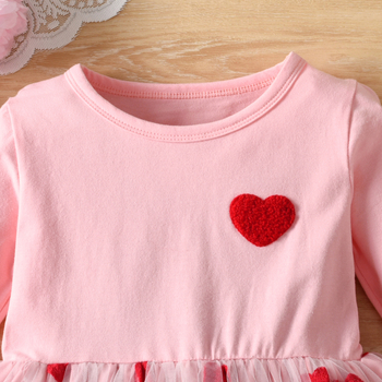 Lány koreai stílusú, édes, aranyos, kerek nyakú, hosszú ujjú, szerelmes hímzésű, hálós hercegnős ruha egyrészes