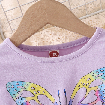 2025 Nové sieťované dievčenské detské jarné a jesenné motýlí potlačou nadýchané princeznovské šaty s dlhým rukávom dievčenské šaty