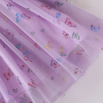 2025 Nové sieťované dievčenské detské jarné a jesenné motýlí potlačou nadýchané princeznovské šaty s dlhým rukávom dievčenské šaty