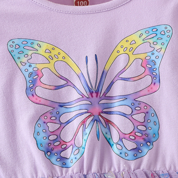 2025 Nové sieťované dievčenské detské jarné a jesenné motýlí potlačou nadýchané princeznovské šaty s dlhým rukávom dievčenské šaty