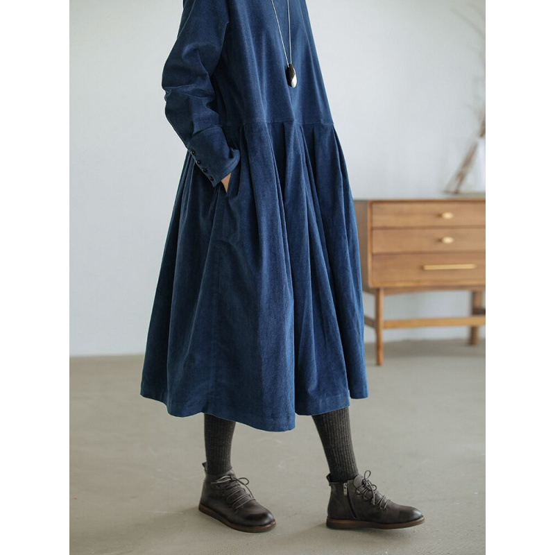 Артистична темпераментна кадифена рокля, есенна нова 2025 г., дълга пола с дълъг ръкав, жени