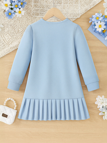 Zx22024 Proljetna i jesenska nova modna ležerna haljina za djevojčice male i srednje veličine s bijelom mašnom, svježe plava