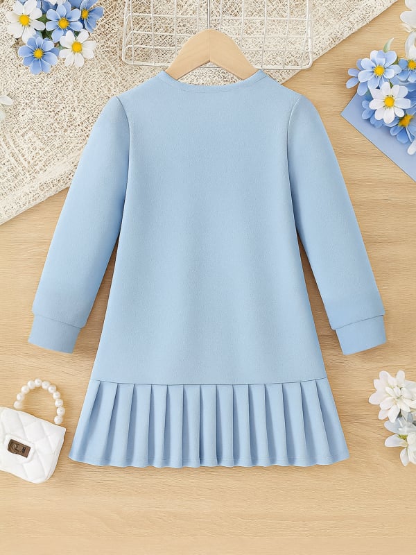 Zx22024 Proljetna i jesenska nova modna ležerna haljina za djevojčice male i srednje veličine s bijelom mašnom, svježe plava