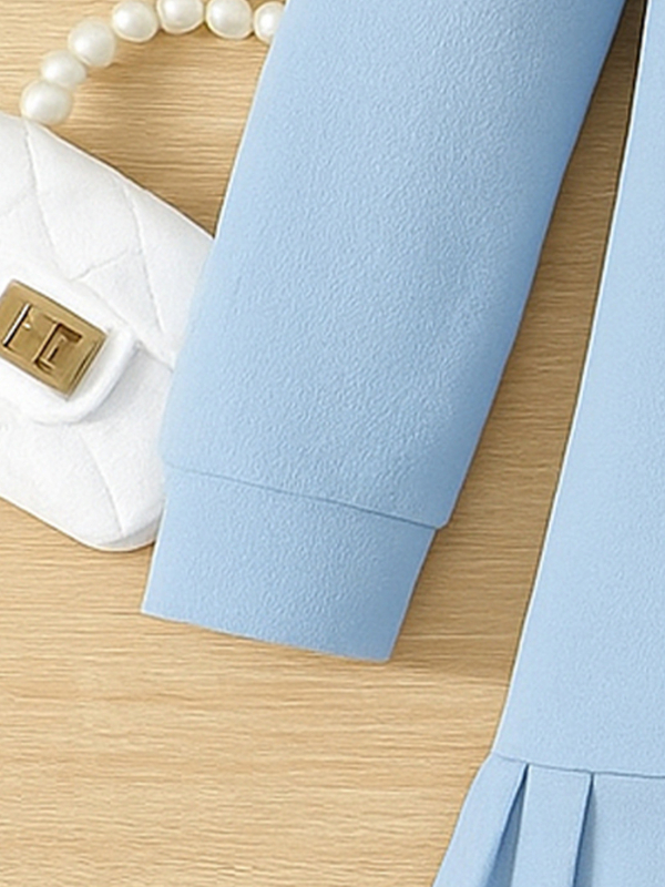 Zx22024 Proljetna i jesenska nova modna ležerna haljina za djevojčice male i srednje veličine s bijelom mašnom, svježe plava