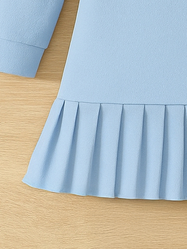 Zx22024 Proljetna i jesenska nova modna ležerna haljina za djevojčice male i srednje veličine s bijelom mašnom, svježe plava