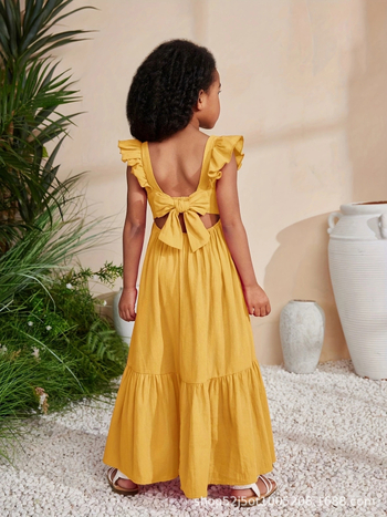 Παιδικά Ρούχα Εξωτερικού Εμπορίου με Τετράγωνη Λαιμόκοψη, Μακριά Μανίκια με Βολάν, Καλοκαιρινό Casual Ρούχο, Casual Φόρεμα | Φόρεμα με Τετράγωνη Λαιμόκοψη