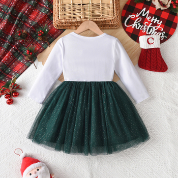 Külkereskedelmi, határokon átnyúló karácsonyi, új stílusú, lányoknak való, európai és amerikai stílusú, karácsonyfa mintás, hosszú ujjú, összeillesztett hálós ruha