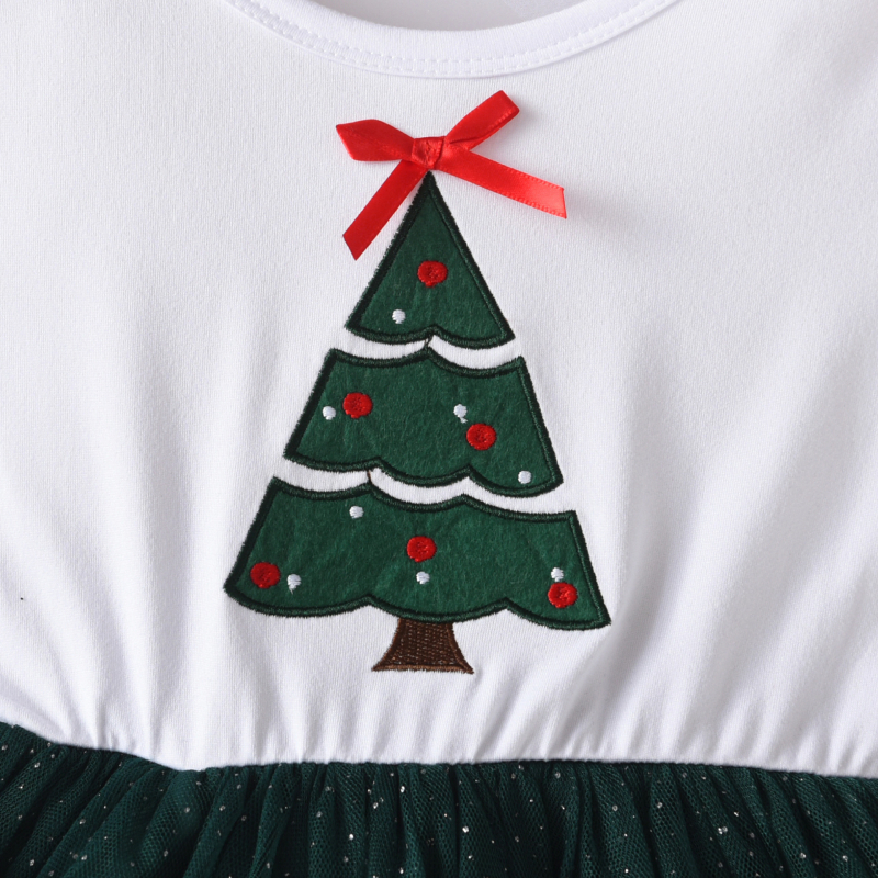 Külkereskedelmi, határokon átnyúló karácsonyi, új stílusú, lányoknak való, európai és amerikai stílusú, karácsonyfa mintás, hosszú ujjú, összeillesztett hálós ruha