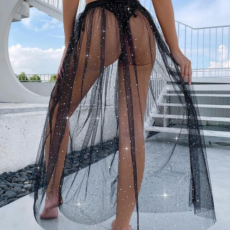 Europos ir Amerikos damos seksualus juodas perspektyvus tinklinis sijonas blizgus paplūdimio sijonas užsienio prekyba didmeninė prekyba plaukai karta