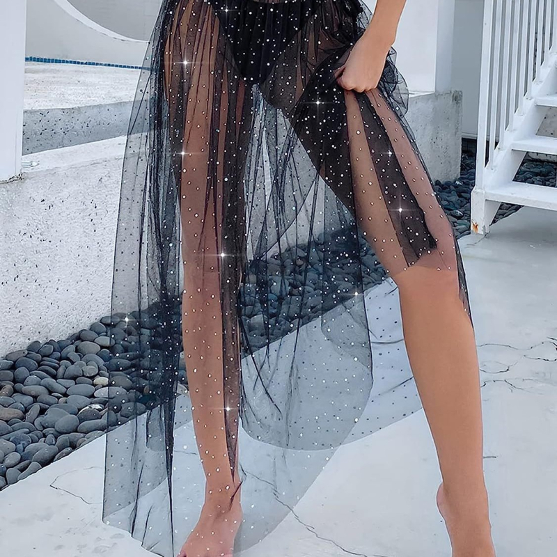 Europos ir Amerikos damos seksualus juodas perspektyvus tinklinis sijonas blizgus paplūdimio sijonas užsienio prekyba didmeninė prekyba plaukai karta