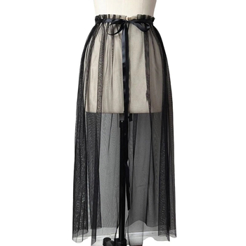 Φούστα από πλέγμα, Φούστα με δαντέλα στο κάτω μέρος, Ντραπέ φούστα μεσαίου μήκους και ψηλή μέση, μονόστρωμα