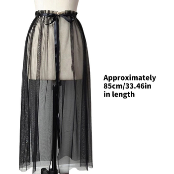 Φούστα από πλέγμα, Φούστα με δαντέλα στο κάτω μέρος, Ντραπέ φούστα μεσαίου μήκους και ψηλή μέση, μονόστρωμα