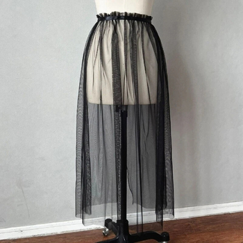 Φούστα από πλέγμα, Φούστα με δαντέλα στο κάτω μέρος, Ντραπέ φούστα μεσαίου μήκους και ψηλή μέση, μονόστρωμα