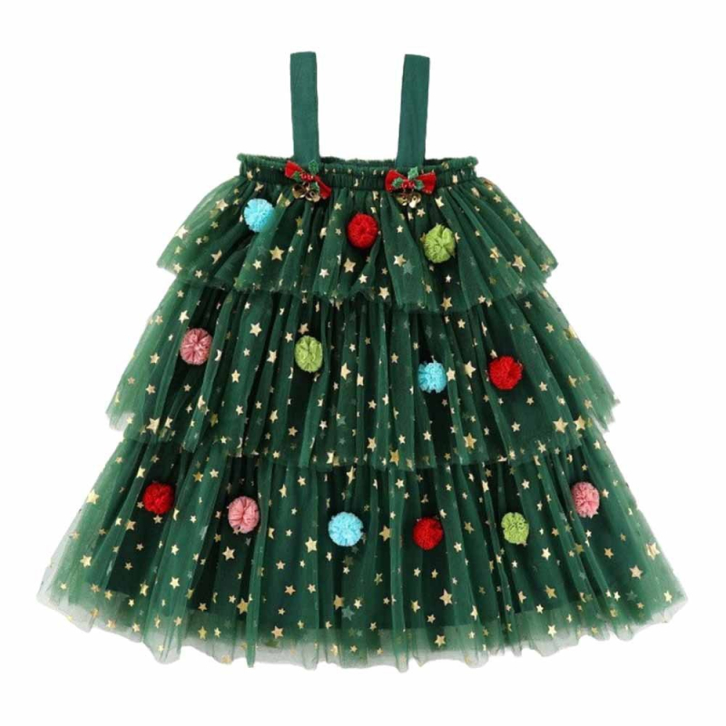 Rochie de Crăciun nouă, rochie de prințesă fără bretele pentru performanță, rochie de plasă pentru copii, rochie cu curea, costum de festival pentru performanță