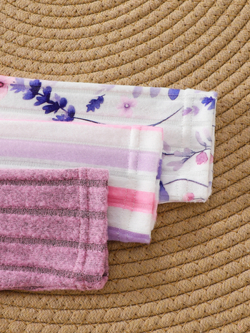 Σετ 3 τεμαχίων με μακριά μανίκια για κορίτσια, ριγέ μοτίβο με λουλούδια, καθαρό χρώμα, κατάλληλο για υπαίθριες δραστηριότητες