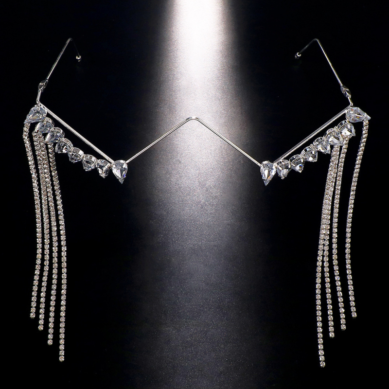 Европейски и американски трансгранични популярни аксесоари за лице, музикален фестивал, топка с пискюли, рамка за очила с форма на капка вода, рамка за аксесоари с кристали