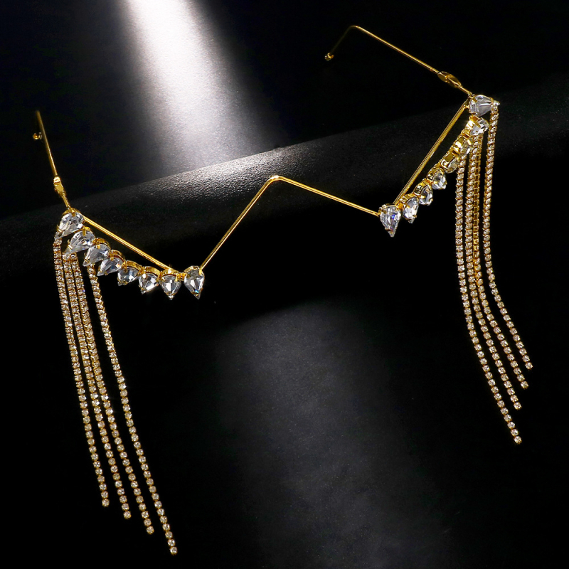 Европейски и американски трансгранични популярни аксесоари за лице, музикален фестивал, топка с пискюли, рамка за очила с форма на капка вода, рамка за аксесоари с кристали