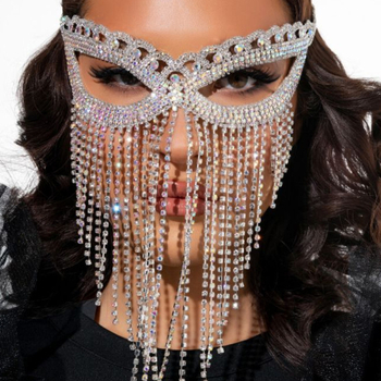 Μάσκα AliExpress με μακριά φούντα, μάσκα μεταμφίεσης με στρας, μάσκα ματιών, ευρωπαϊκά και αμερικανικά αξεσουάρ για πάρτι διακοπών