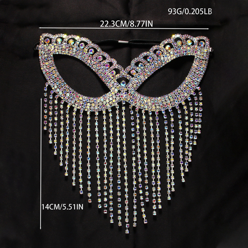 Μάσκα AliExpress με μακριά φούντα, μάσκα μεταμφίεσης με στρας, μάσκα ματιών, ευρωπαϊκά και αμερικανικά αξεσουάρ για πάρτι διακοπών