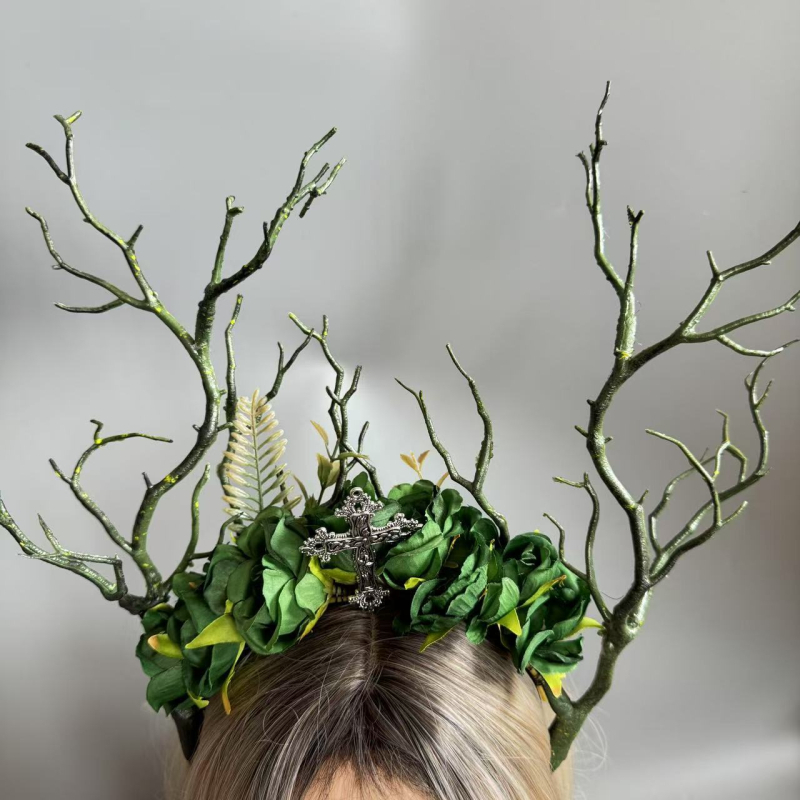 „Source Factory 2025“ naujas produktas, populiarus tarpvalstybinis žalių gėlių šakelių galvos juostos plaukų aksesuaras, „Amazon Temu Etsy“.