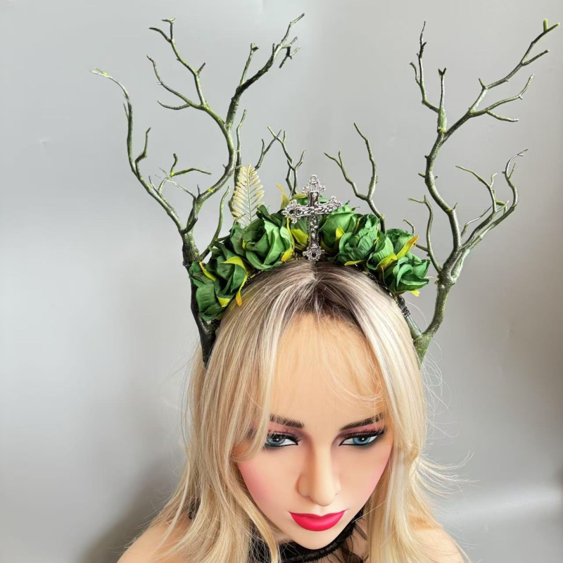 „Source Factory 2025“ naujas produktas, populiarus tarpvalstybinis žalių gėlių šakelių galvos juostos plaukų aksesuaras, „Amazon Temu Etsy“.