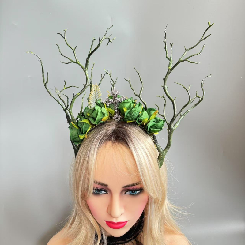 „Source Factory 2025“ naujas produktas, populiarus tarpvalstybinis žalių gėlių šakelių galvos juostos plaukų aksesuaras, „Amazon Temu Etsy“.