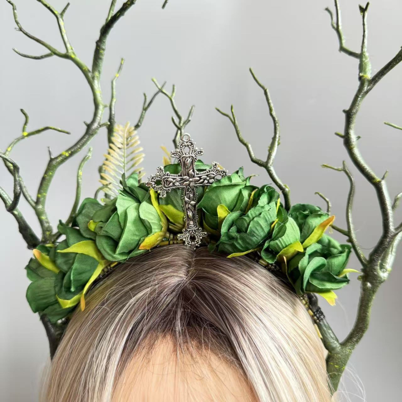 „Source Factory 2025“ naujas produktas, populiarus tarpvalstybinis žalių gėlių šakelių galvos juostos plaukų aksesuaras, „Amazon Temu Etsy“.