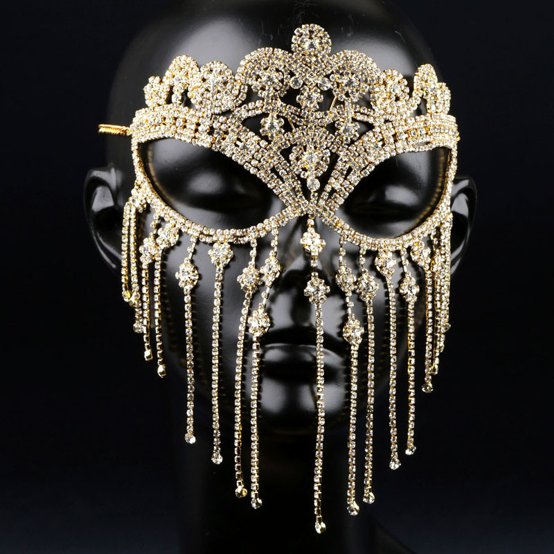 Mască europeană și americană cu strasuri, cu ciucuri, pentru Halloween, simplă, la modă, cu accesorii pentru uz casnic, cercei, coafură