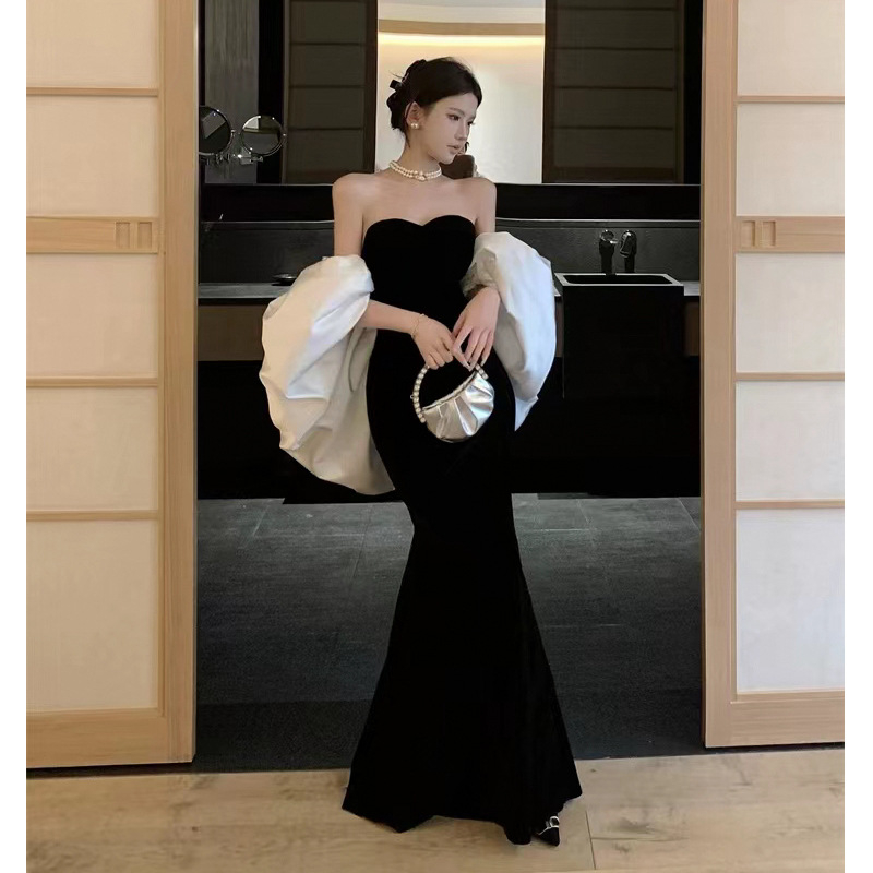 Nezávislá stanica Amazon cezhraničné šaty s vrchným dielom z trubice 2024 Nové šaty s rybím chvostom, zásnubné večerné šaty pre hostiteľa, dlhé šaty