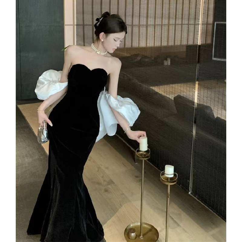 Nezávislá stanica Amazon cezhraničné šaty s vrchným dielom z trubice 2024 Nové šaty s rybím chvostom, zásnubné večerné šaty pre hostiteľa, dlhé šaty