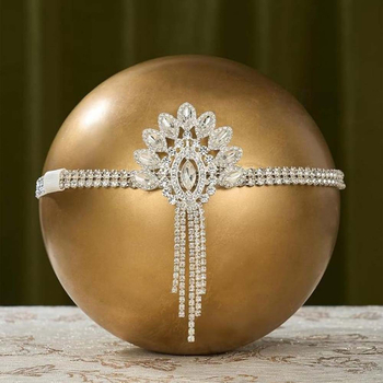 Μεταμφίεση κεφαλής μεταμφίεσης της δεκαετίας του 1920, ρετρό κορδέλα μαλλιών με στρας, φούντα, ευρωπαϊκά και αμερικανικά κοσμήματα, γυναικεία αλυσίδα μαλλιών