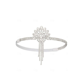 Μεταμφίεση κεφαλής μεταμφίεσης της δεκαετίας του 1920, ρετρό κορδέλα μαλλιών με στρας, φούντα, ευρωπαϊκά και αμερικανικά κοσμήματα, γυναικεία αλυσίδα μαλλιών