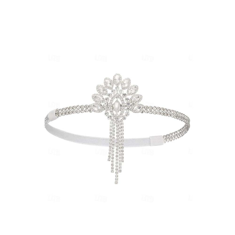 1920. aastate maskeraadipeakate, retrohõbedast tutiga juuksepael, Euroopa ja Ameerika ehetega naiste juuksekett