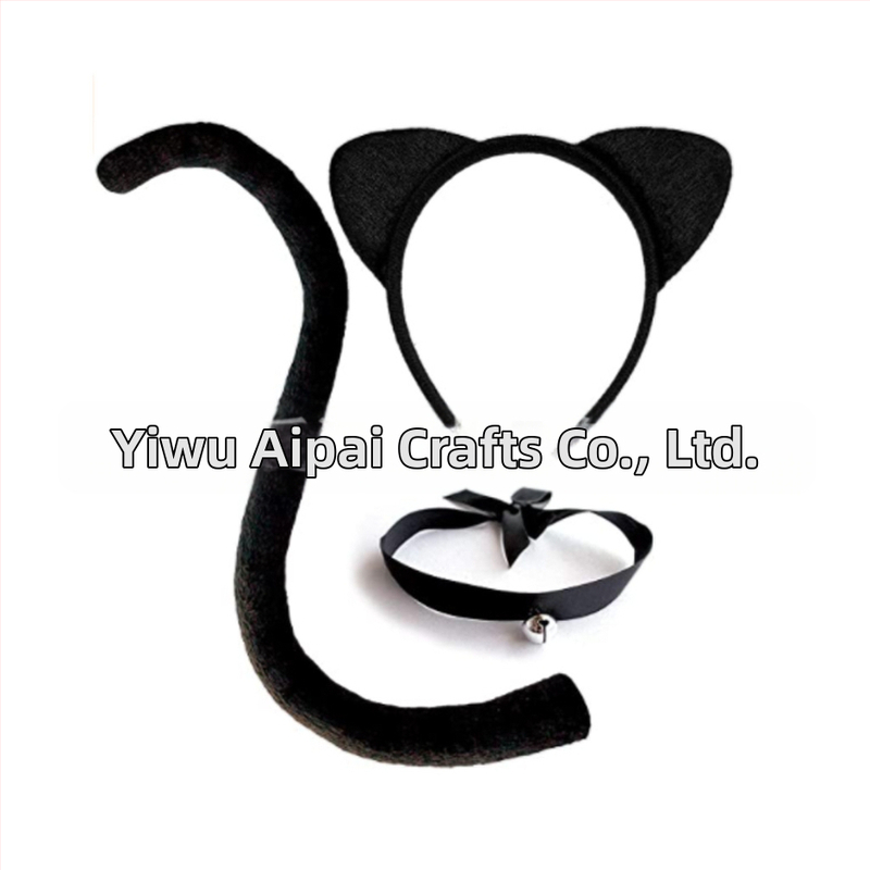 Секси черна котка Декорация Хелоуин Дантелена маска за очи Котешки уши Лента за глава Камбанка Колие Животинска опашка