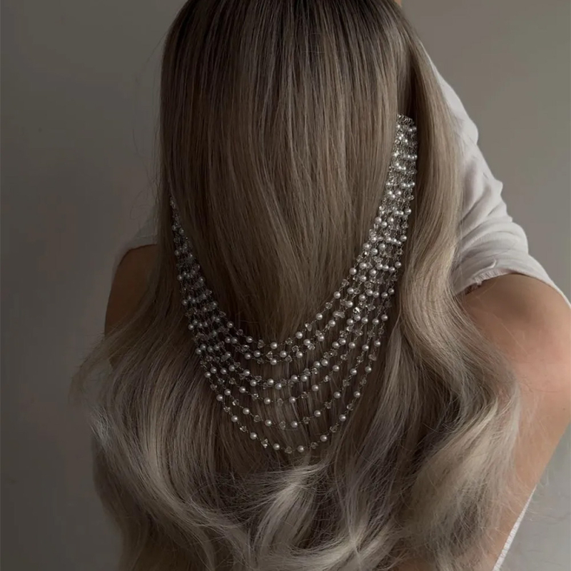 Új gyöngyös hajfésű, stílusos, Ins Style Blogger, ugyanolyan stílusú, többrétegű kristályos hajlánc, hajkiegészítők nőknek, hajlánc