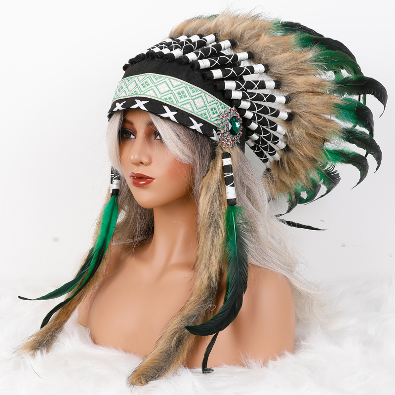 Indická čelenka z peria, náčelnícky klobúk, karnevalový kostým, doplnky do vlasov, vianočná čelenka, halloweenska čelenka