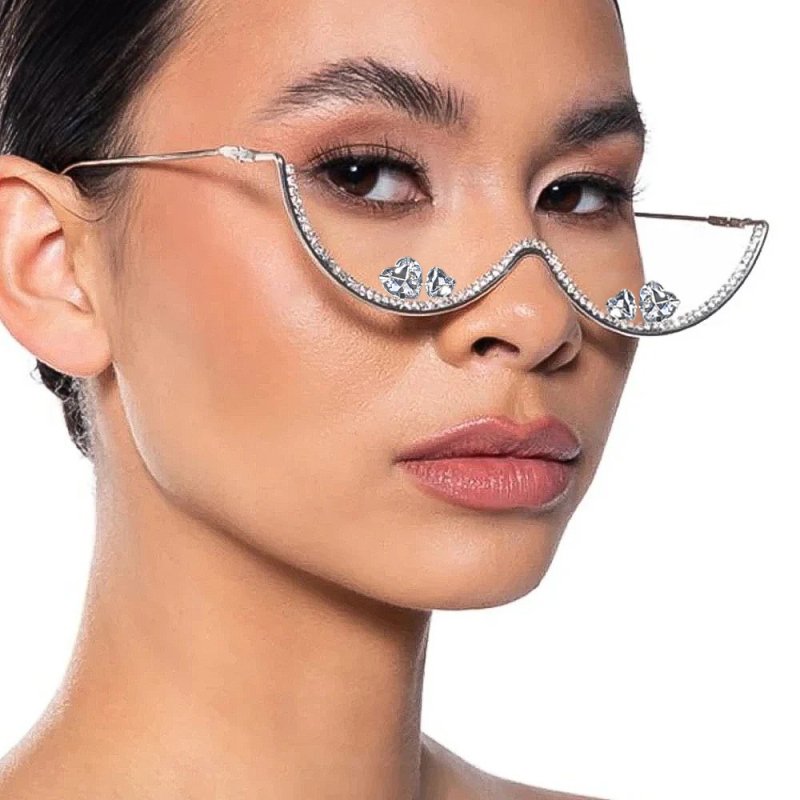 Nauji tarpvalstybiniai persikų širdies formos akinių rėmeliai, aukščiausios klasės „Sense“ stiliaus podiumo nišiniai šviesūs prabangūs cirkonio akinių rėmeliai, moteriški mados aksesuarai su deimantais