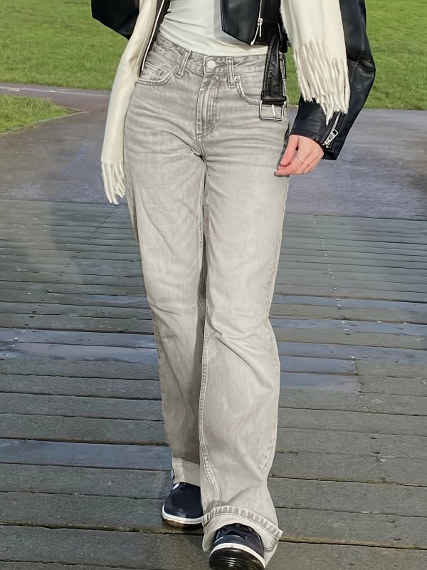 Transfrontaliere pentru Europa și Statele Unite Amazon fete adolescente talie reglabilă la modă noi pantaloni drepți retro cu talie înaltă
