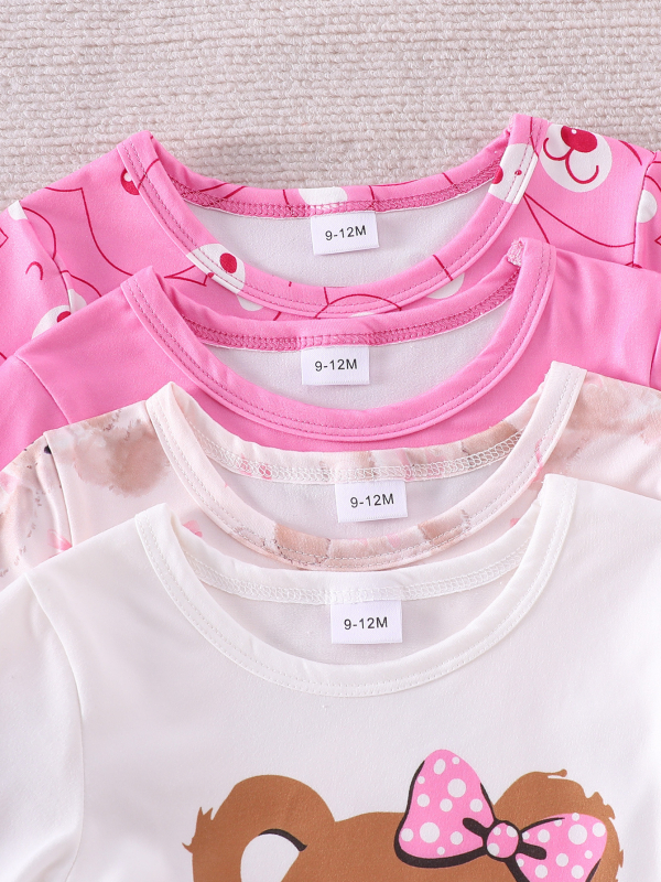 Őszi és téli 4 részes kislány ruha, puha és kényelmes, rajzfilm medve és masni mintás, aranyos és édes hosszú ujjú