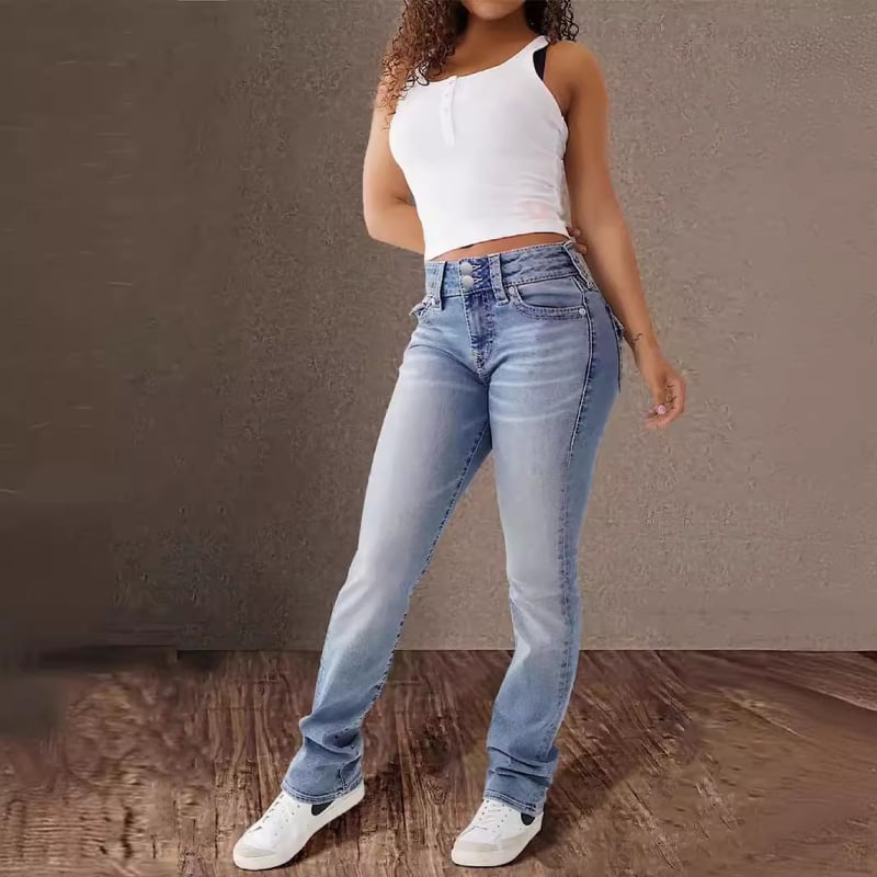 Pantaloni casual din denim cu talie înaltă, elastici, spălați, pentru femei, de primăvară și vară, noi de la Amazon, temu, pentru comerț exterior transfrontalier