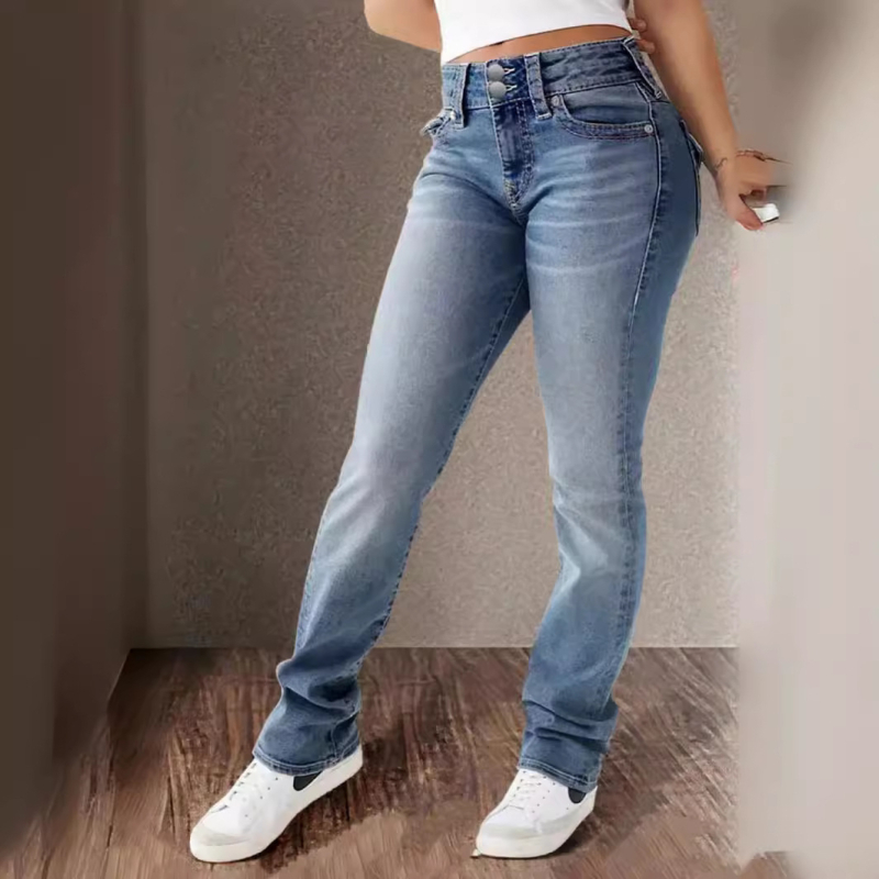 Pantaloni casual din denim cu talie înaltă, elastici, spălați, pentru femei, de primăvară și vară, noi de la Amazon, temu, pentru comerț exterior transfrontalier