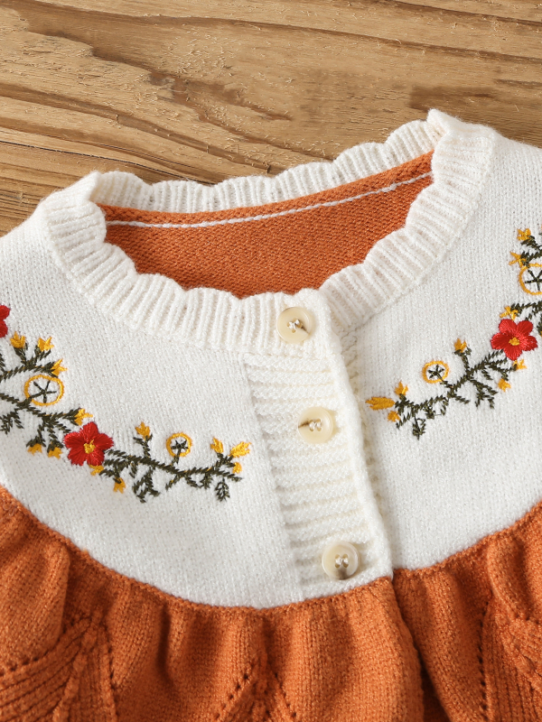 2025 Cross-Border Ins Îmbrăcăminte pentru copii Salopetă tricotată Primăvară & Toamnă Drăguț Floral Jacquard Culoare contrastantă Costum de târâre cu mânecă lungă Frunză de lotus