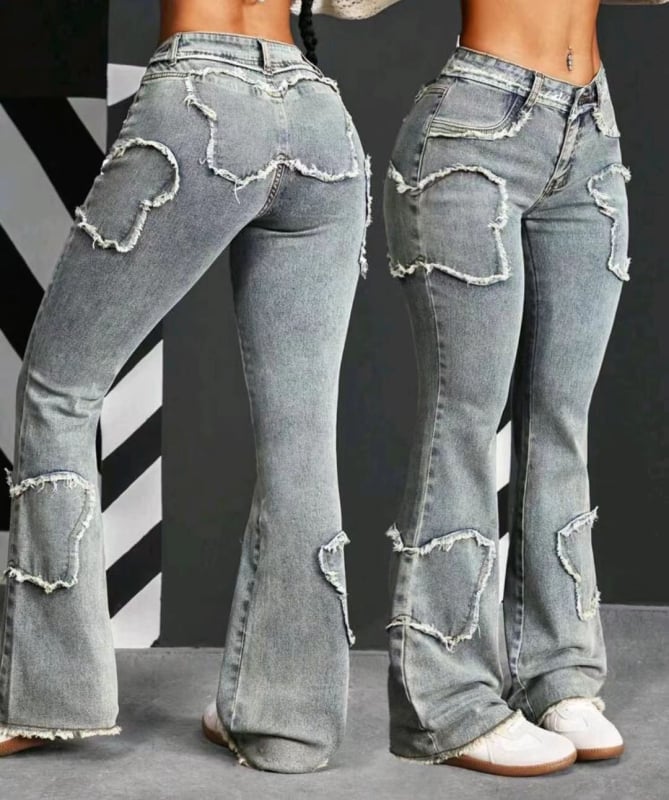 Blugi pentru femei, blugi sexy, cu margine brută, stea cu cinci colțuri, blugi largi, en-gros, pantaloni cargo, blugi