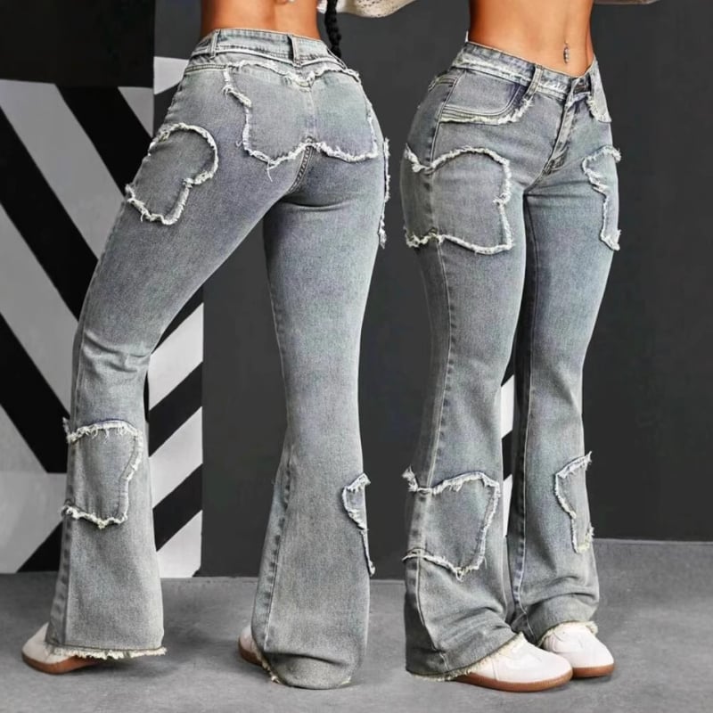 Blugi pentru femei, blugi sexy, cu margine brută, stea cu cinci colțuri, blugi largi, en-gros, pantaloni cargo, blugi