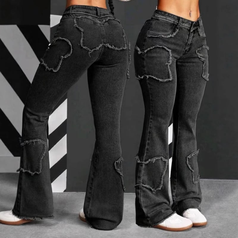 Blugi pentru femei, blugi sexy, cu margine brută, stea cu cinci colțuri, blugi largi, en-gros, pantaloni cargo, blugi